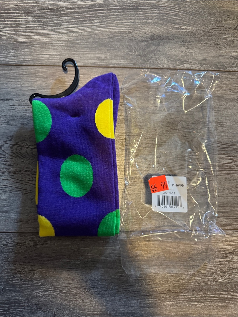 Men's Purple Crew Socks with Green & Yellow Polka Dots